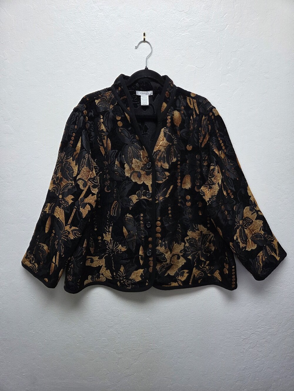 dressbarn Black and Tan Floral Brocade Blazer Jacket Size 20W Fall Boho Office